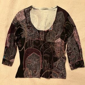 Unique Alberto Makali Women's Beaded Sweater Top, Black/ Multi-Color, Avant-Gard
